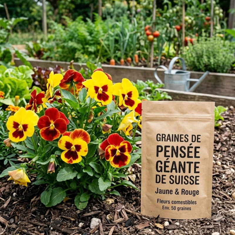 Graines de pensée géante de Suisse jaune et rouge