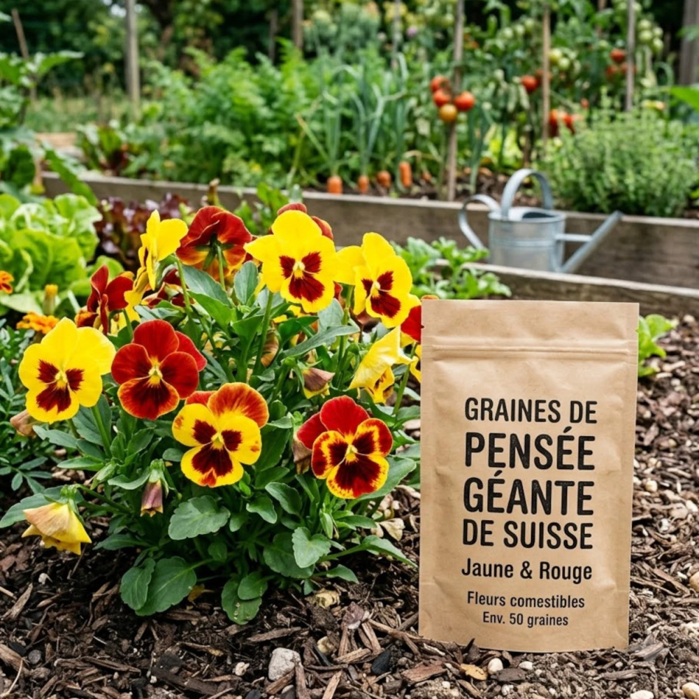 Graines de pensée géante de Suisse jaune et rouge Graines de pensée géante de Suisse jaune et rouge