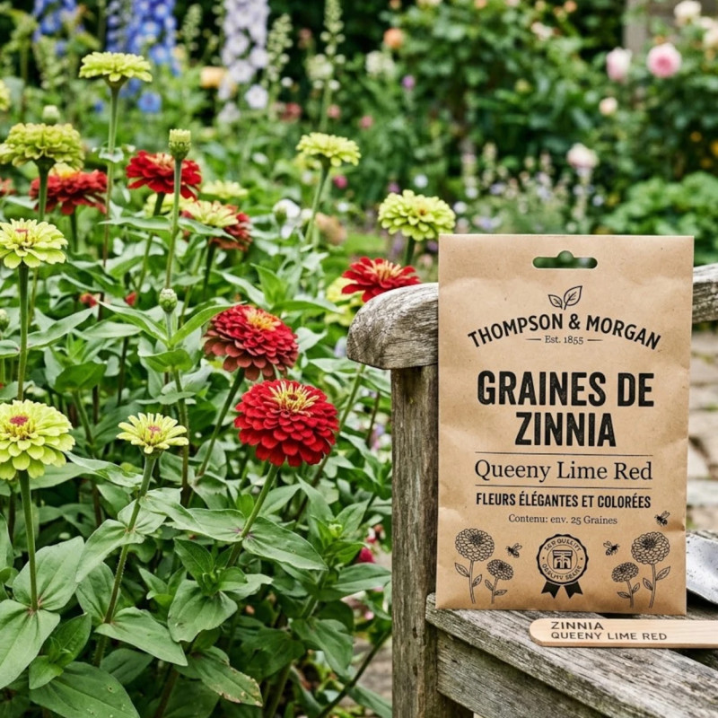 Graines de Zinnia Queeny Lime Red - Thompson & Morgan