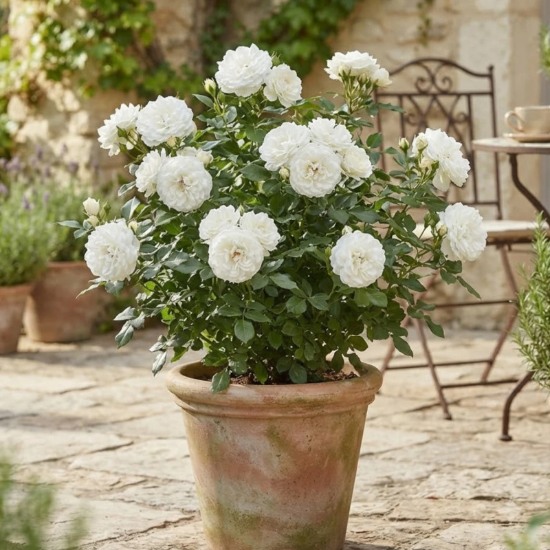 Rosier à fleurs groupées Carte Blanche® 'Meibarum'