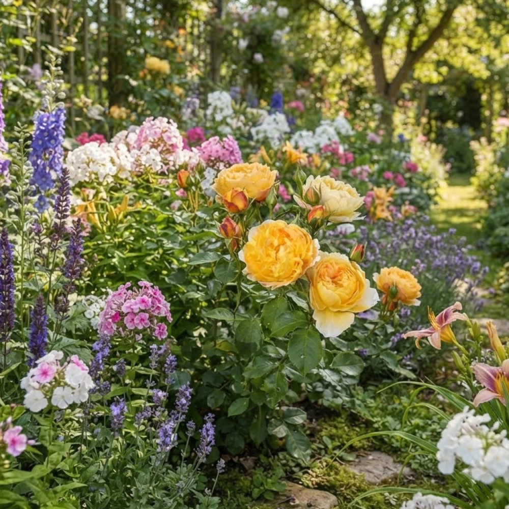 Rosier à fleurs groupées Château de Cheverny® 'Deljaupar'