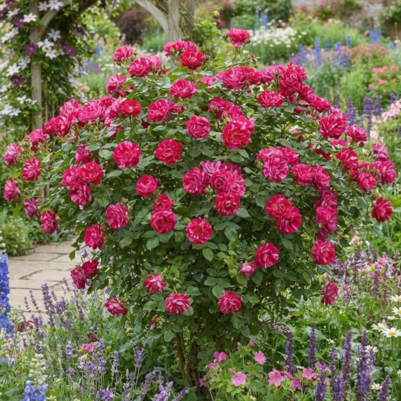 Rosier à fleurs groupées Guy Savoy® 'Delstrimen'