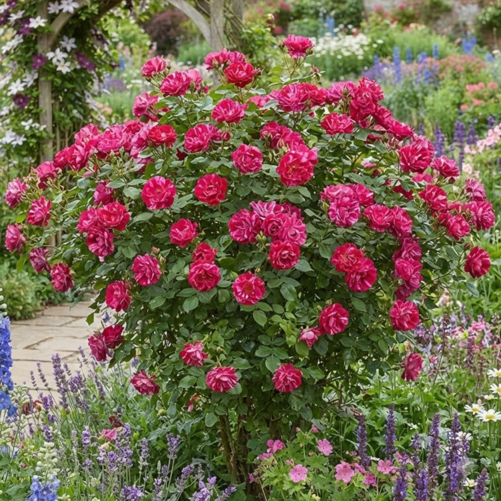 Rosier à fleurs groupées Guy Savoy® 'Delstrimen'
