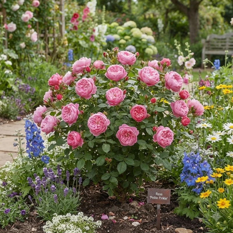 Rosier à fleurs groupées Marie Blanche Paillé® 'Evecinage'