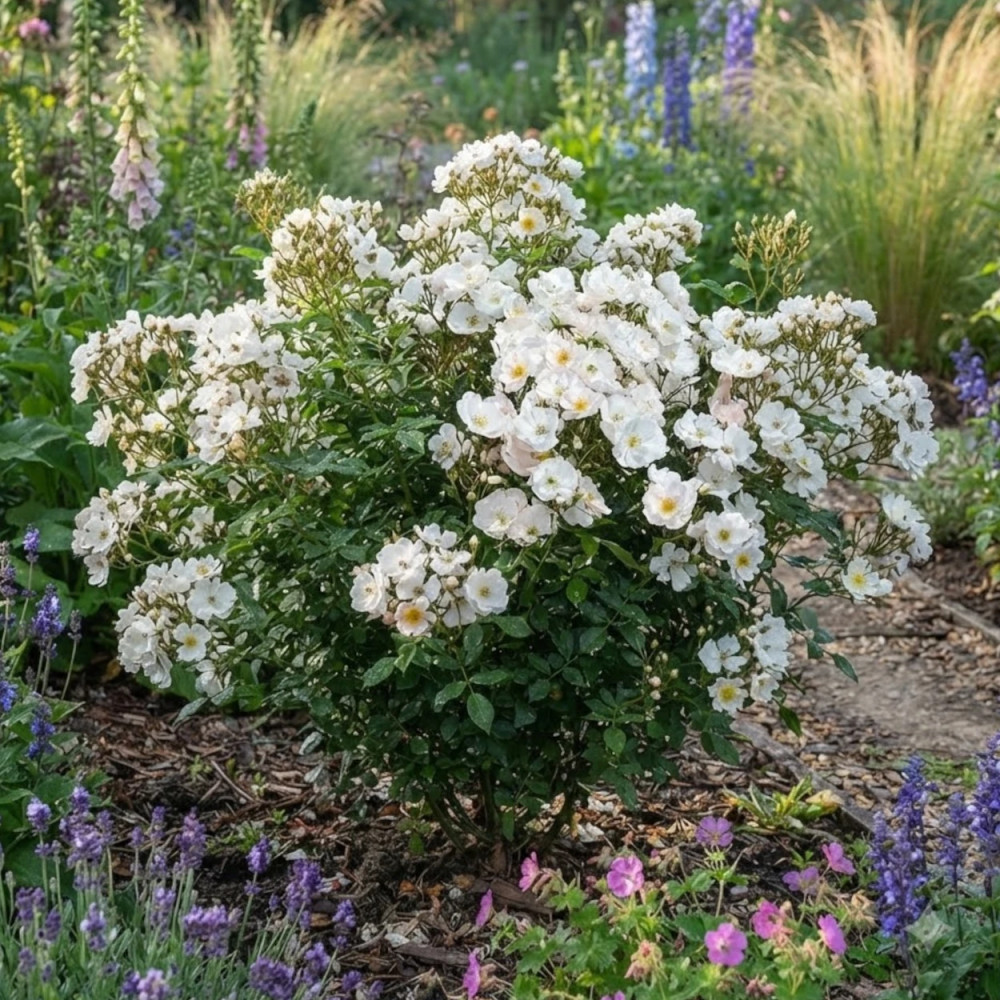 Rosier à fleurs groupées Rosée du Matin® 'Evematch'