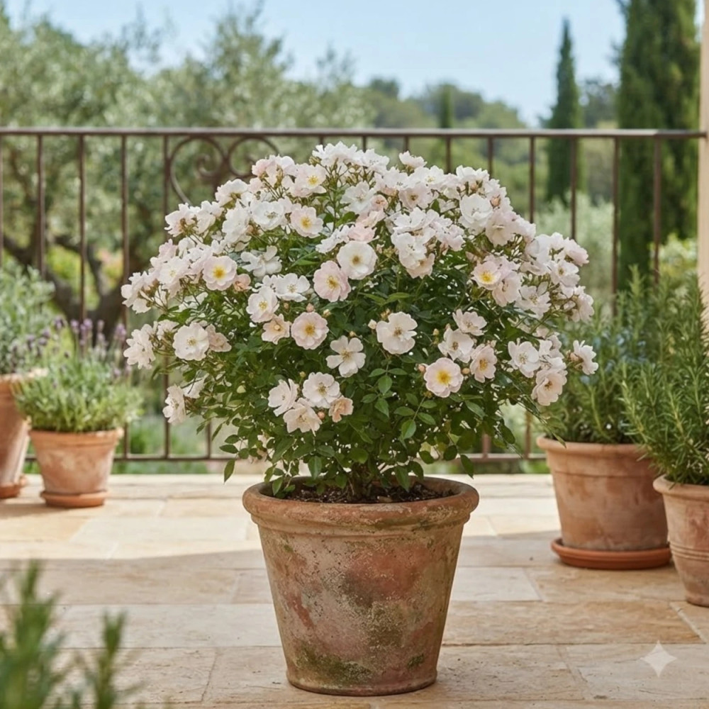 Rosier à fleurs groupées Rosée du Matin® 'Evematch'