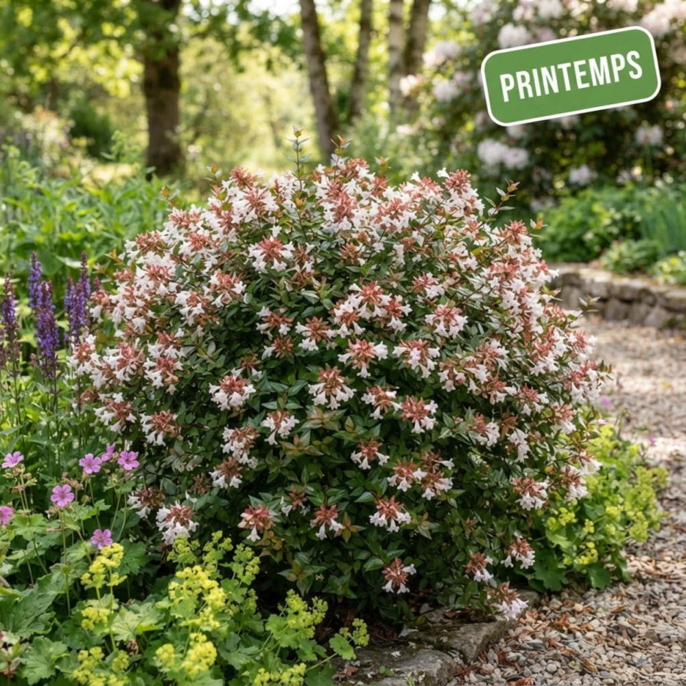 Abelia à grandes fleurs SILENCE, ça pousse !, Abelia grandiflora au printemps Abelia à grandes fleurs SILENCE, ça pousse !, Abelia grandiflora au printemps
