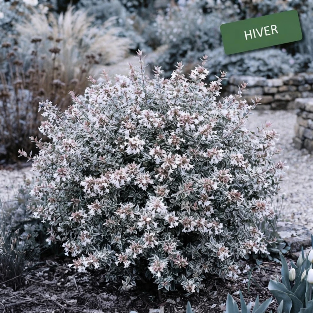 Abelia Sparkling Silver, Abélia panachée en hiver