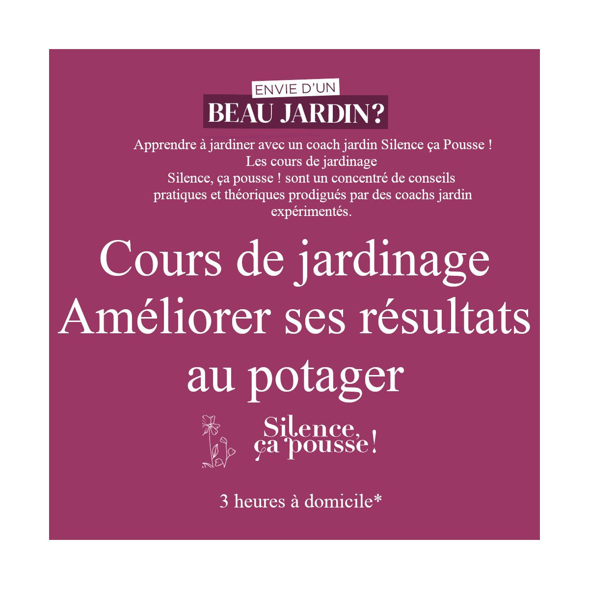 Cours de jardinage à domicile - Améliorer ses résultats au potage - Silence ça pousse ! Cours de jardinage à domicile - Améliorer ses résultats au potage - Silence ça pousse !