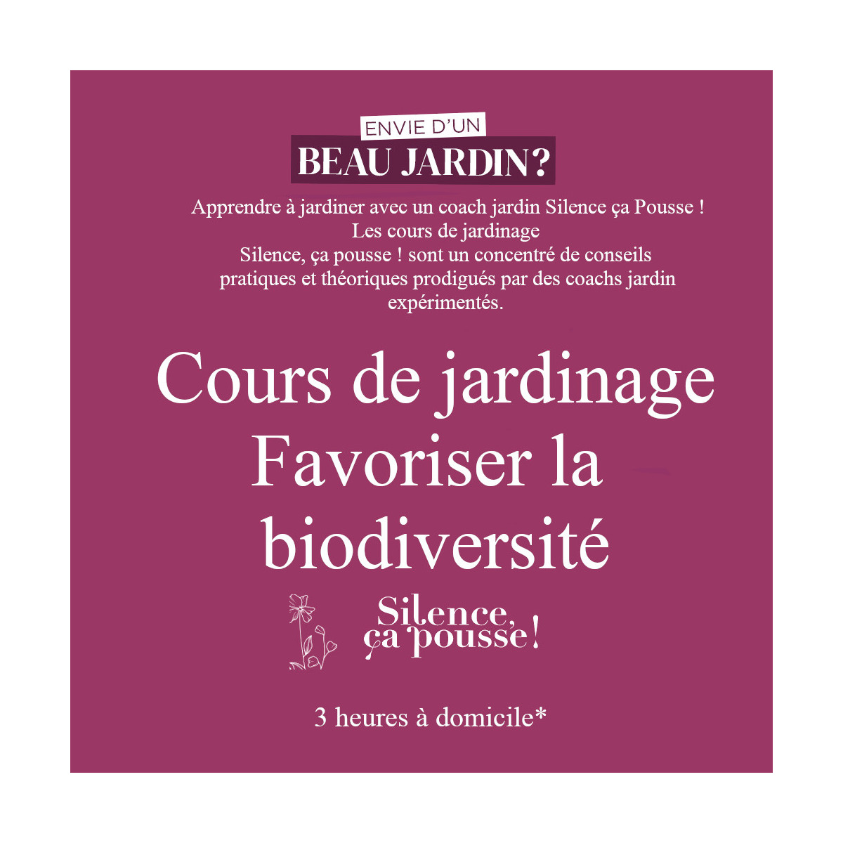 Cours de jardinage à domicile - Favoriser la biodiversité dans son jardin - Silence ça pousse ! Cours de jardinage à domicile - Favoriser la biodiversité dans son jardin - Silence ça pousse !