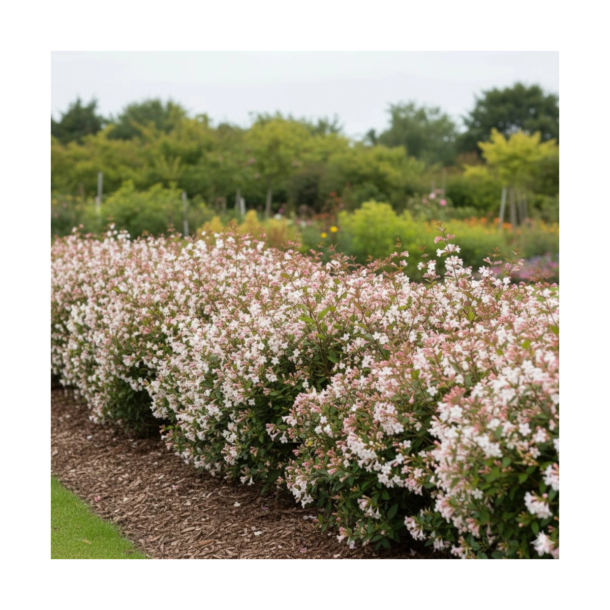 Abelia à grandes fleurs Silence ça pousse ! en pleine floraison estivale Abelia à grandes fleurs Silence ça pousse ! en pleine floraison estivale