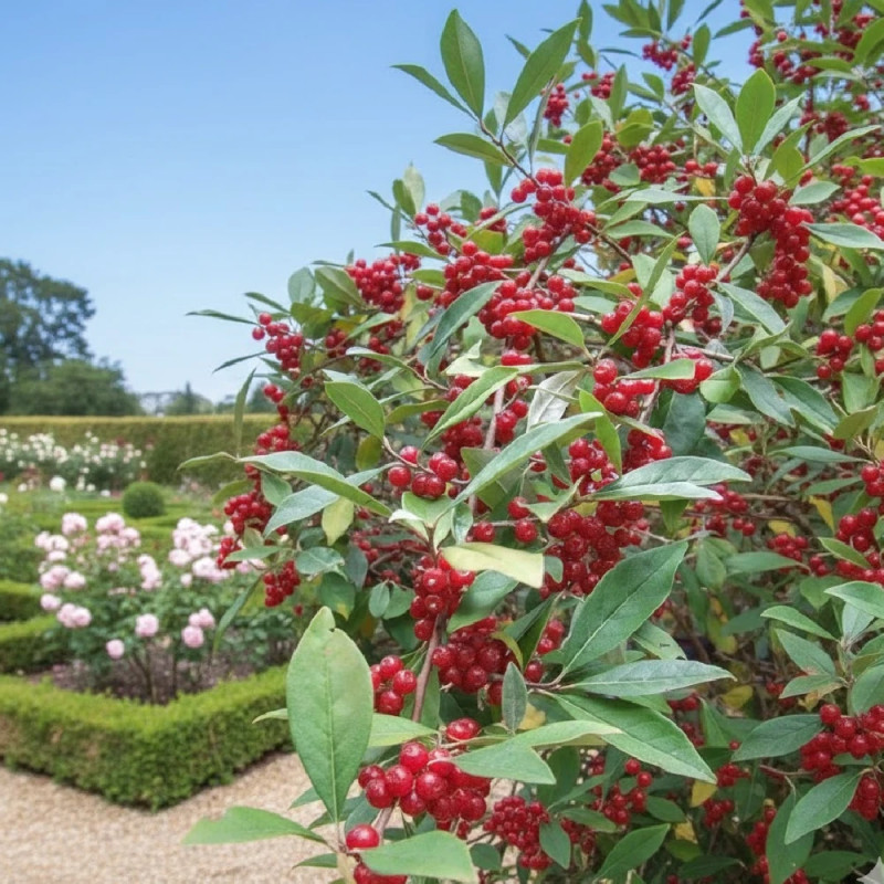 Elaeagnus Pointilla® 'Amoroso', Chalef d'automne à baies de goumi