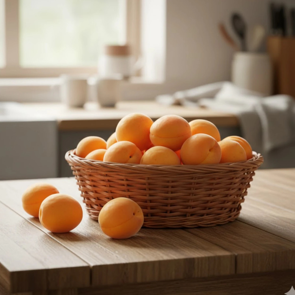Récolte de gros abricots Polonais juteux dans un panier en osier