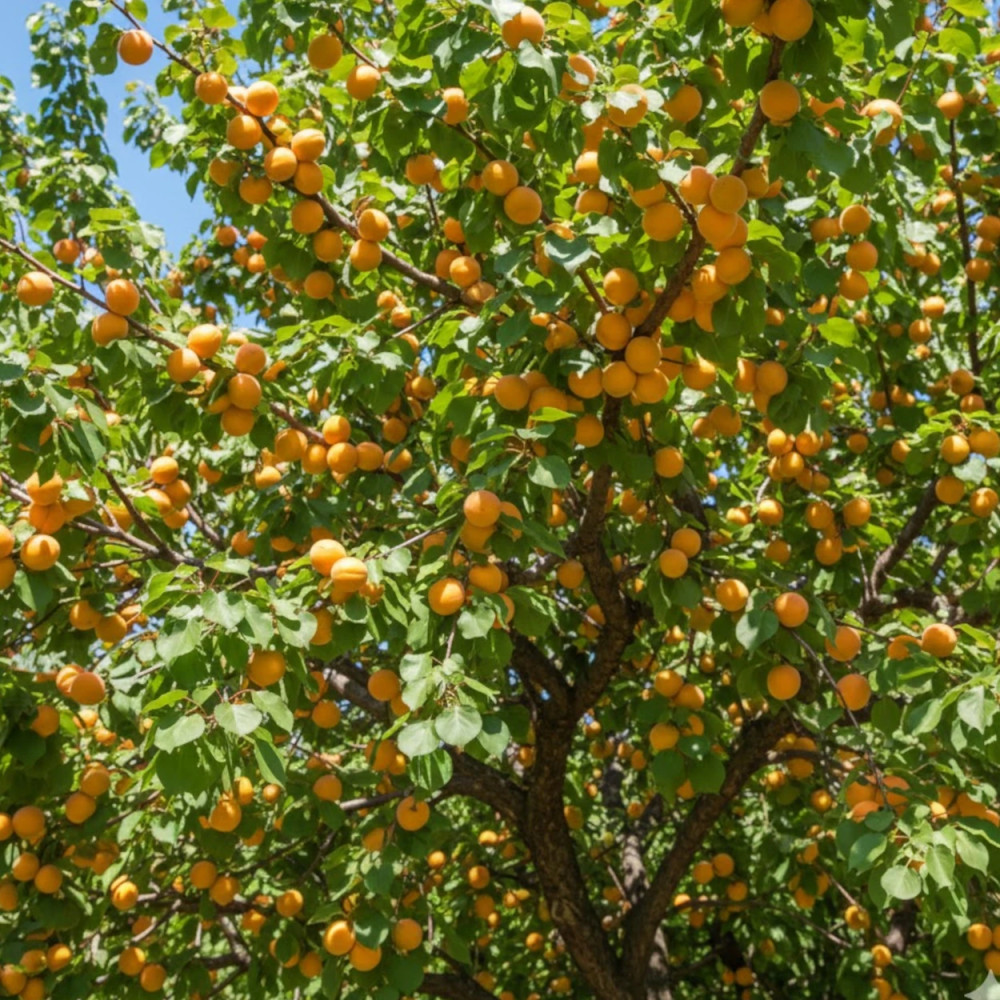 Abricots Polonais mûrs à chair sucrée et parfumée sur l'arbre