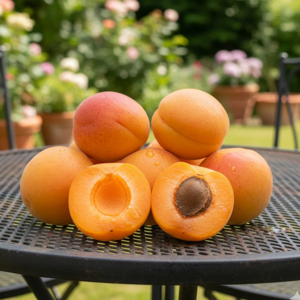 Fruit de l'abricotier Rouge Tardif Delbard montrant sa chair ferme et orangée