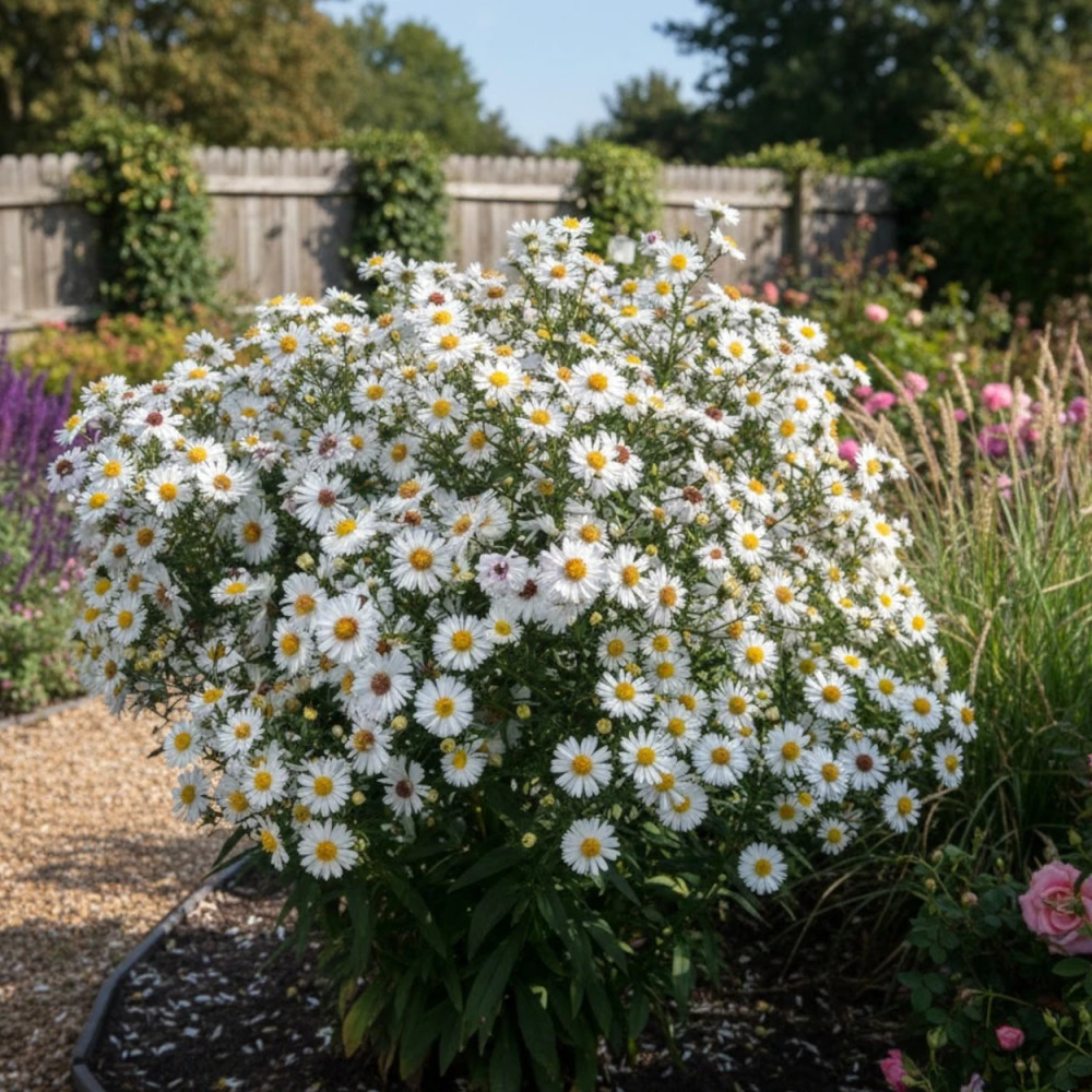 Aster grand d'automne White Lady, Aster Novi-belgii Aster grand d'automne White Lady, Aster Novi-belgii