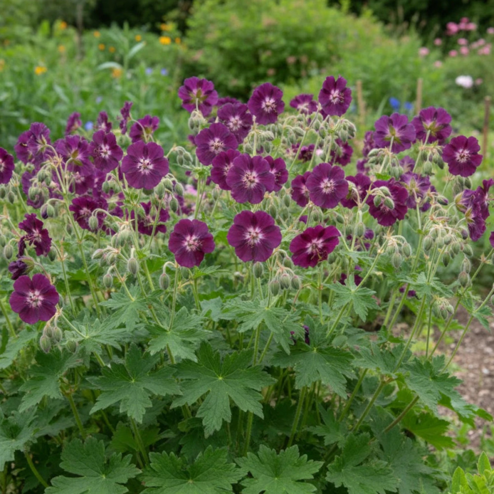 Géranium vivace Samobor : Plante d'ombre au feuillage pourpre