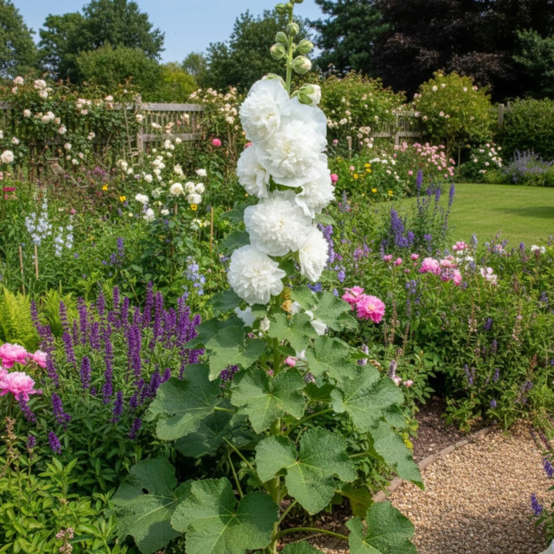 Rose trémière Chater's Double Blanc