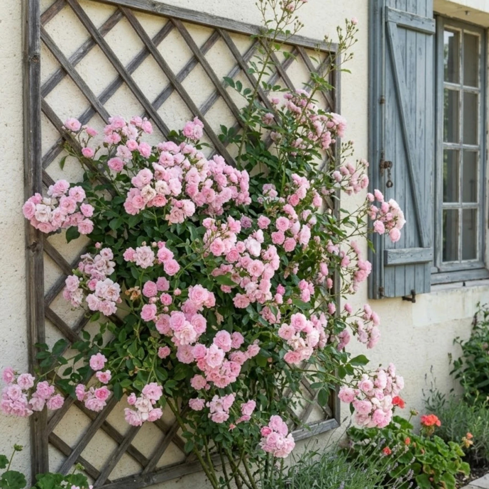 Rosier liane Banksiae Rosea
