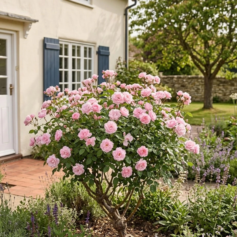 Rosier à fleurs groupées Bordure Rose® 'Delcoussi'