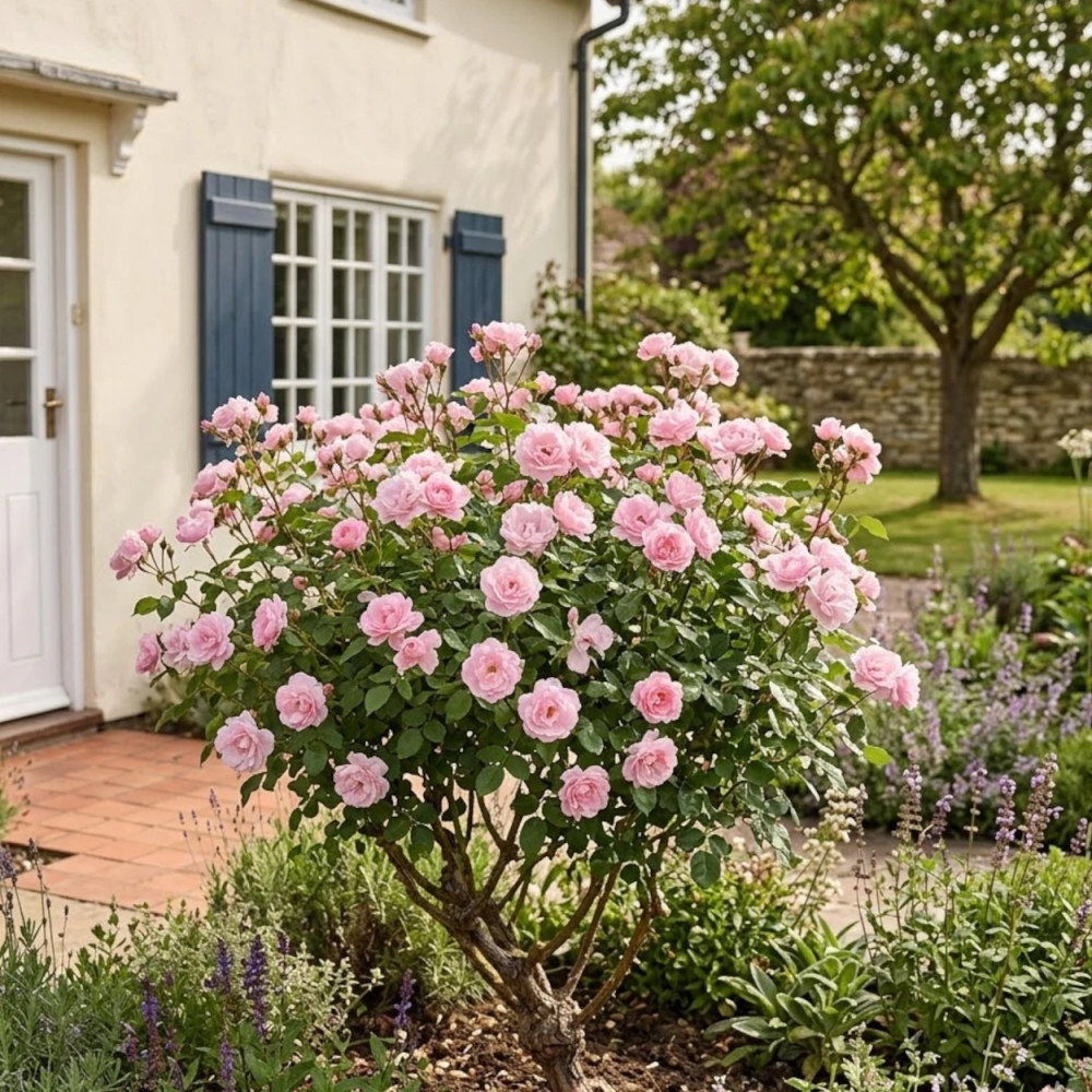 Rosier à fleurs groupées Bordure Rose® 'Delcoussi'