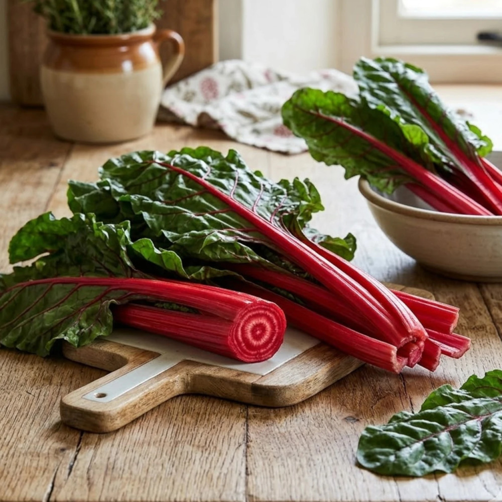 Plants de Poirée Rhubarb Chard à Carde Rouge Plants de Poirée Rhubarb Chard à Carde Rouge