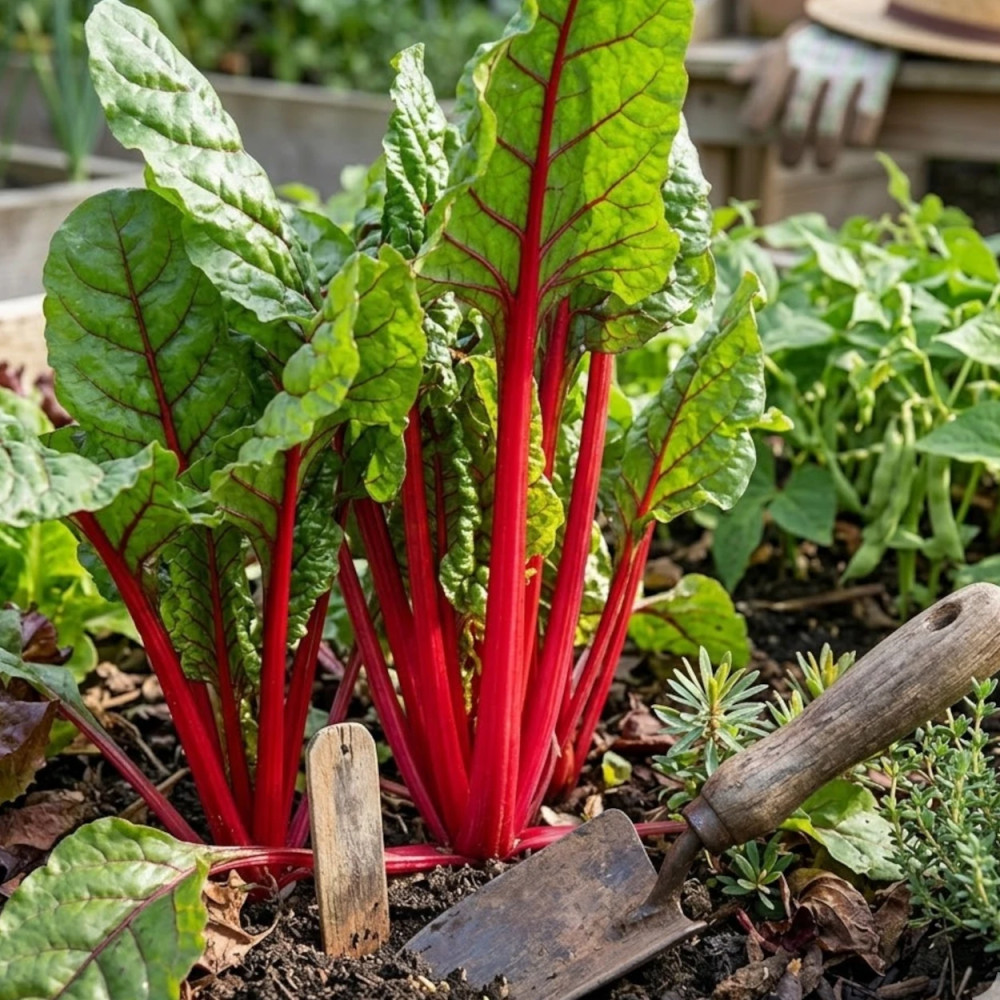 Plants de Poirée Rhubarb Chard à Carde Rouge Plants de Poirée Rhubarb Chard à Carde Rouge