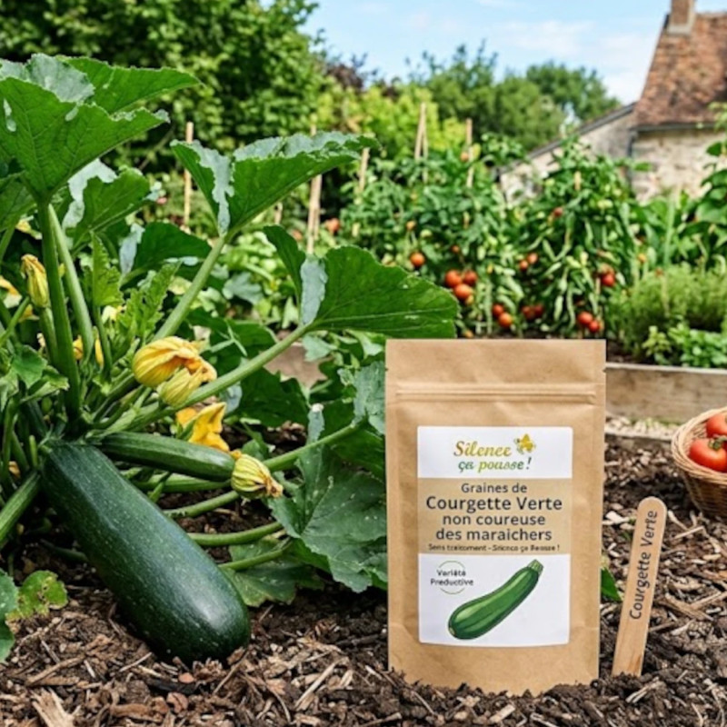Graines de Courgette Verte non coureuse des maraichers Sans traitement - Silence ça Pousse !