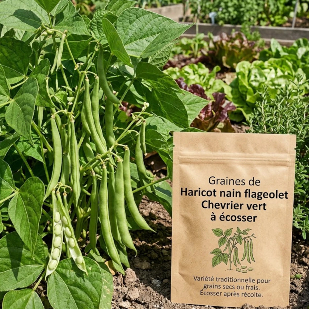 Graines de Haricot nain flageolet Chevrier vert à écosser