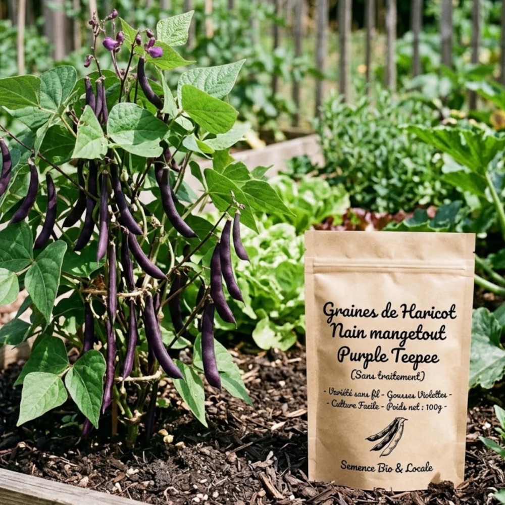 Graines de Haricot Nain mangetout Purple Teepee Sans traitement Graines de Haricot Nain mangetout Purple Teepee Sans traitement